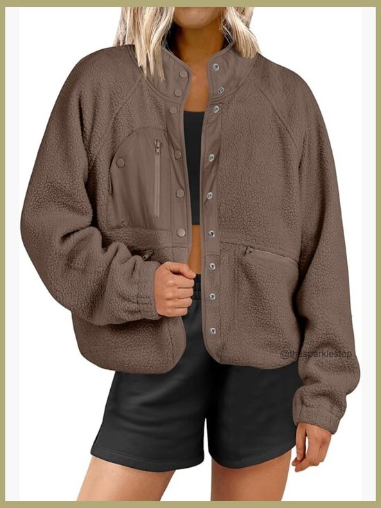 Jackets & Blazers - Fuzzy Fleece Cropped Sherpa Jacket with Pockets